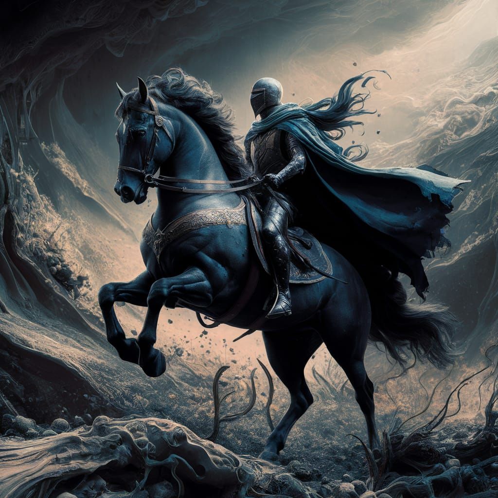 Dark Knight on Horseback Ink Art