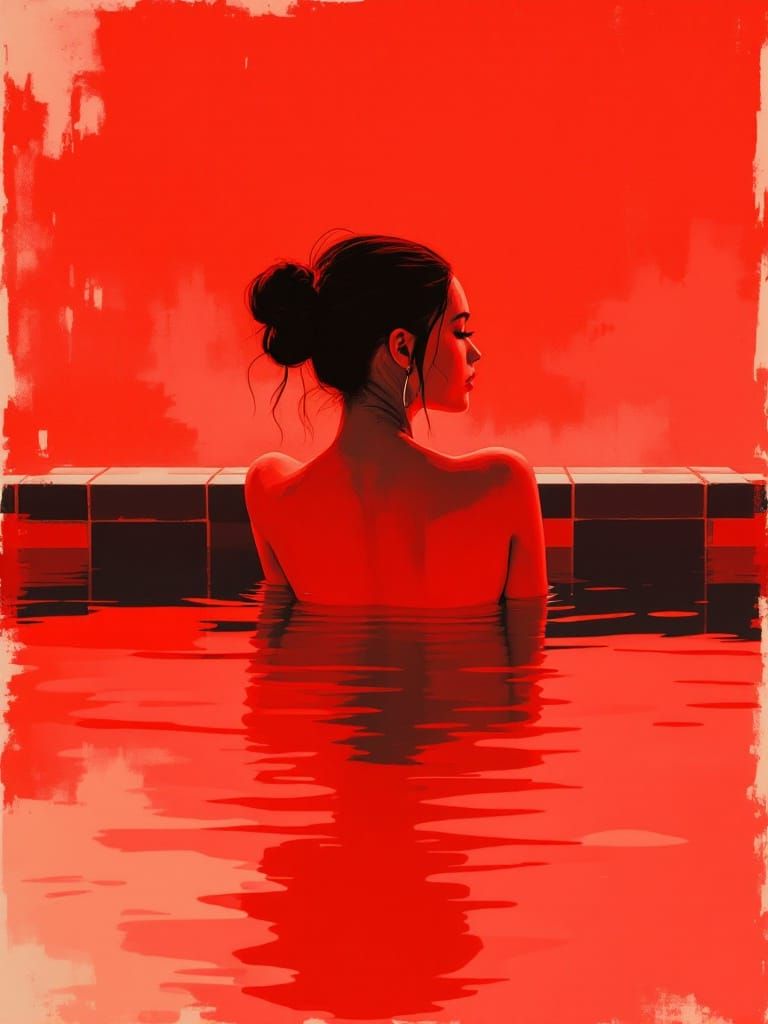 Female Figure Study in Japanese Bathhouse, Bold Colors