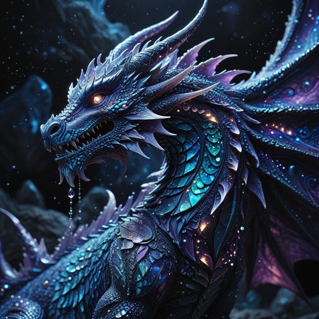 Celestial Dragon Coiled Around Moon in Ethereal Fantasy Art