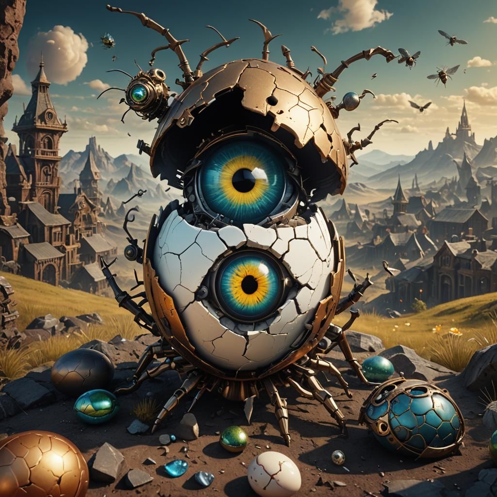 Surreal Cracked Egg Reveals Steampunk Landscape