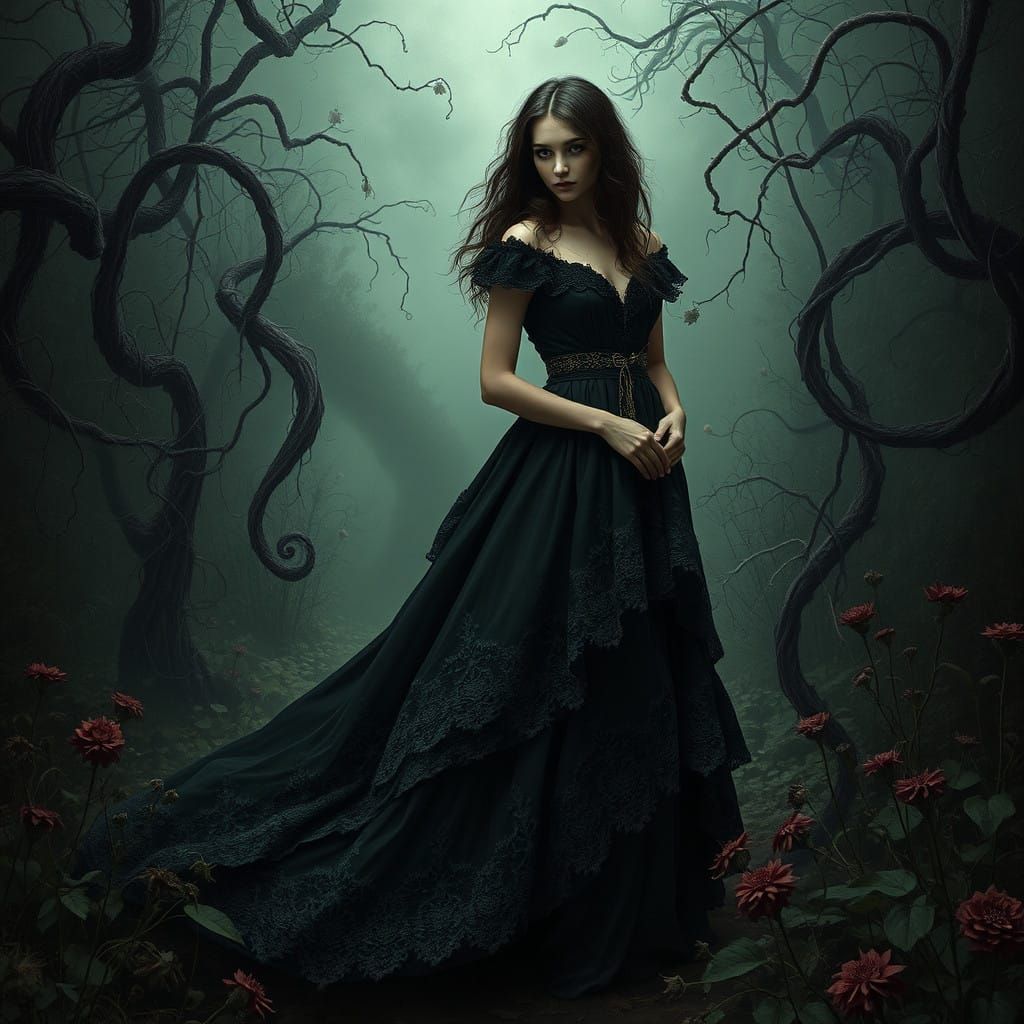 Ethereal Gothic Goddess in Twilight Garden