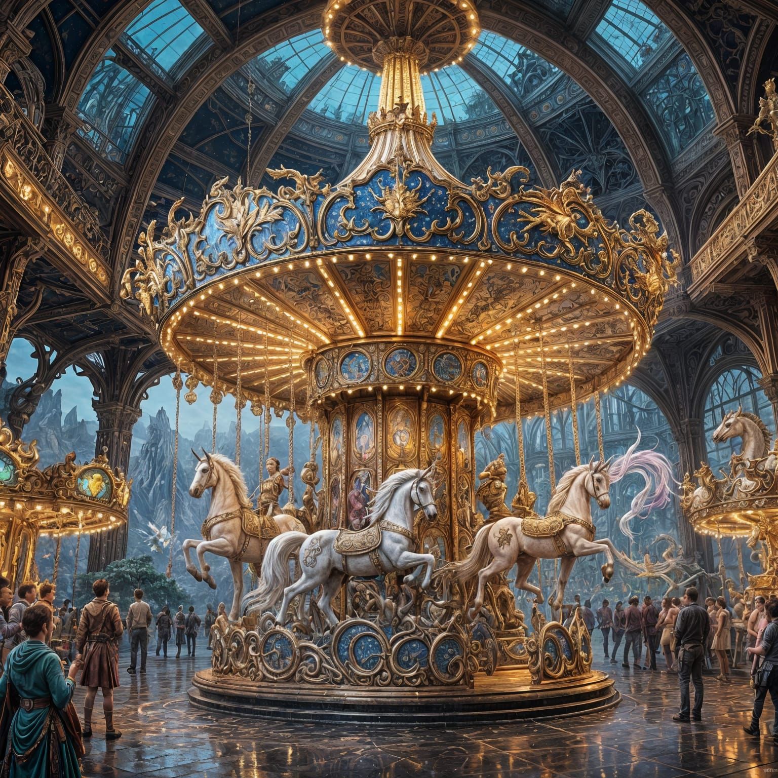 Majestic Mythical Creature Carousel in Epic Fantasy Landscap...