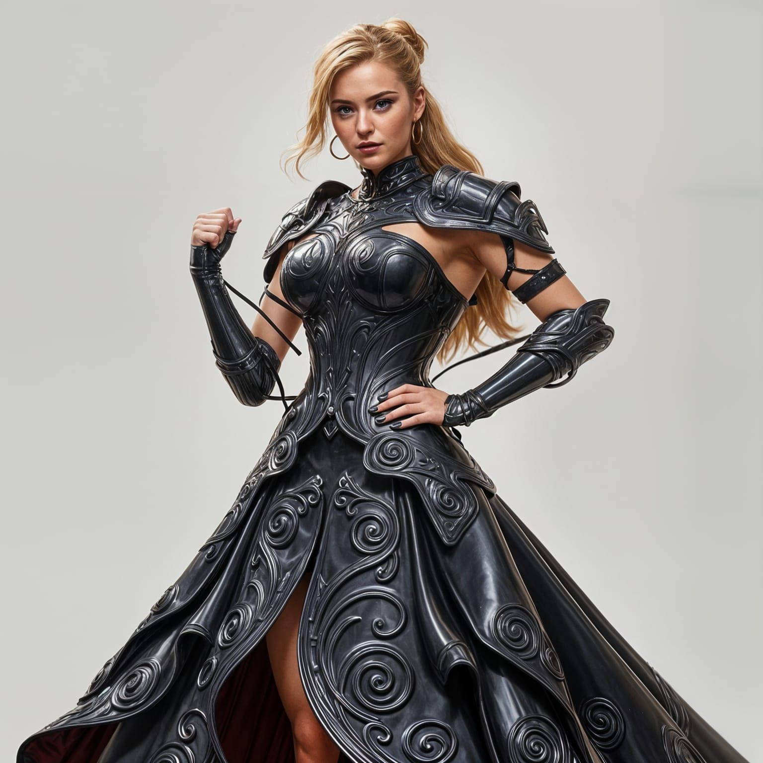 Hyperrealistic Woman in Intricate Latex Armor