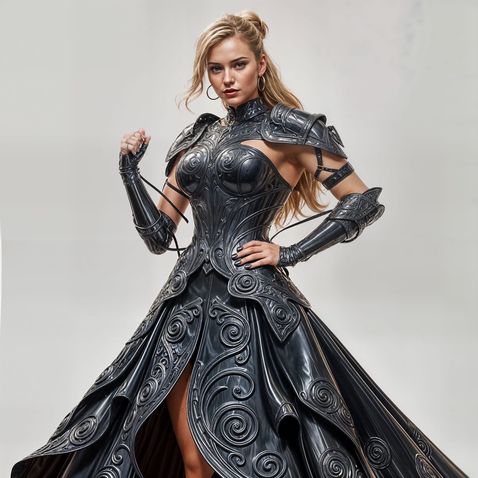 Woman in Intricate Latex Armor Dress