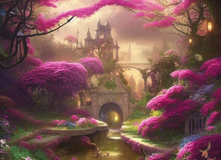 Enchanted Book in a Fantastical Garden: Matte Painting