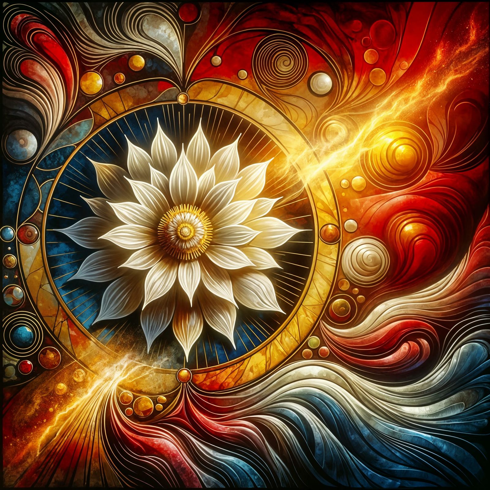 Art Nouveau Digital Illustration of Luminous Flower