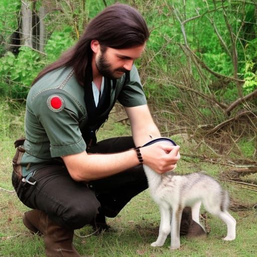 Wildlife Doctor Applying Treatment to Wolf Puppy
