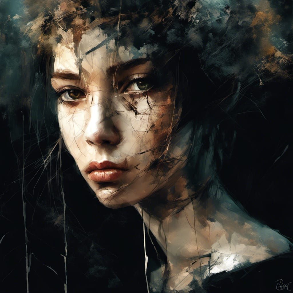 Girl with Cracked Porcelain Skin and Plant Roots