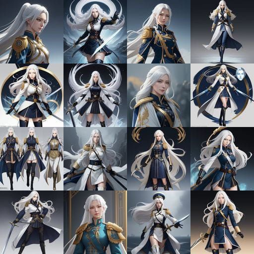 Anime Female Admiral in White Uniform with Sword