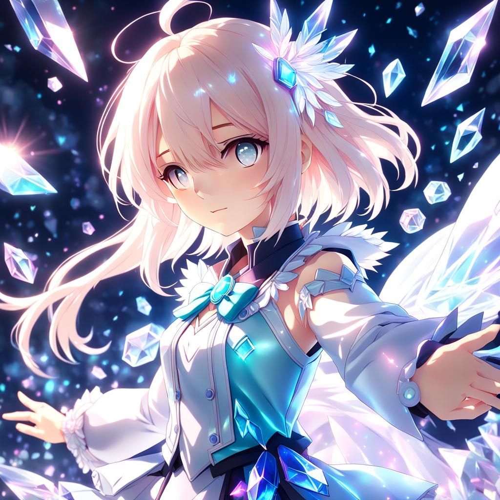 Anime Girl with Crystals in Cel-Shaded Style