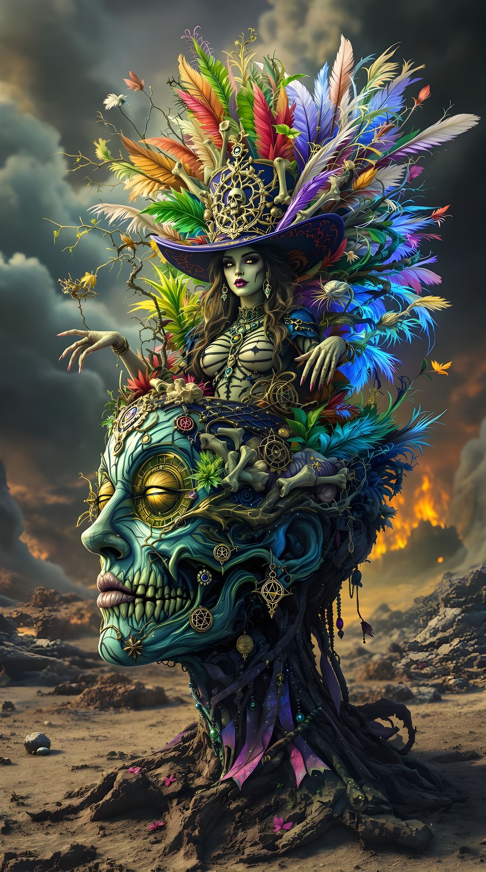 Voodoo Priestess in Surreal Head, a Digital Art Piece