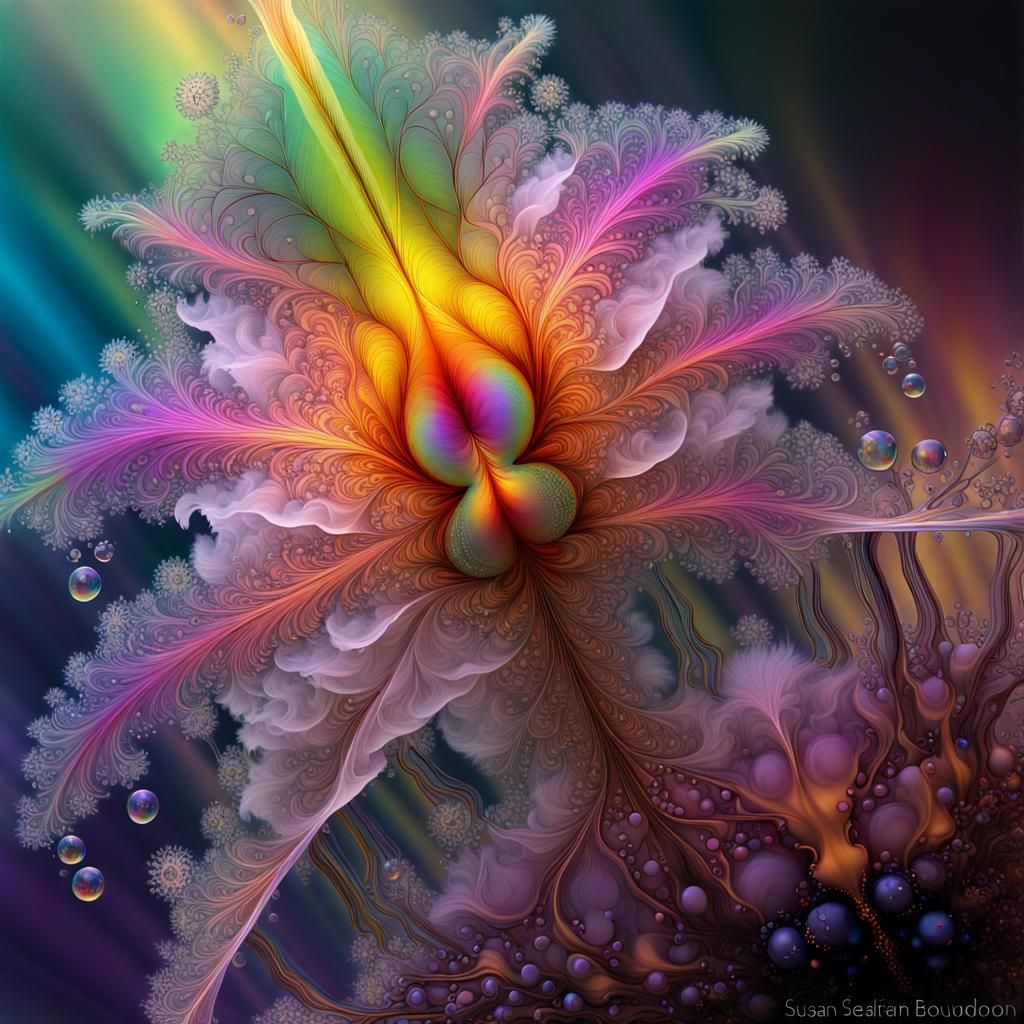 Fractal Rainbow Dew Bubble Macro Photograph