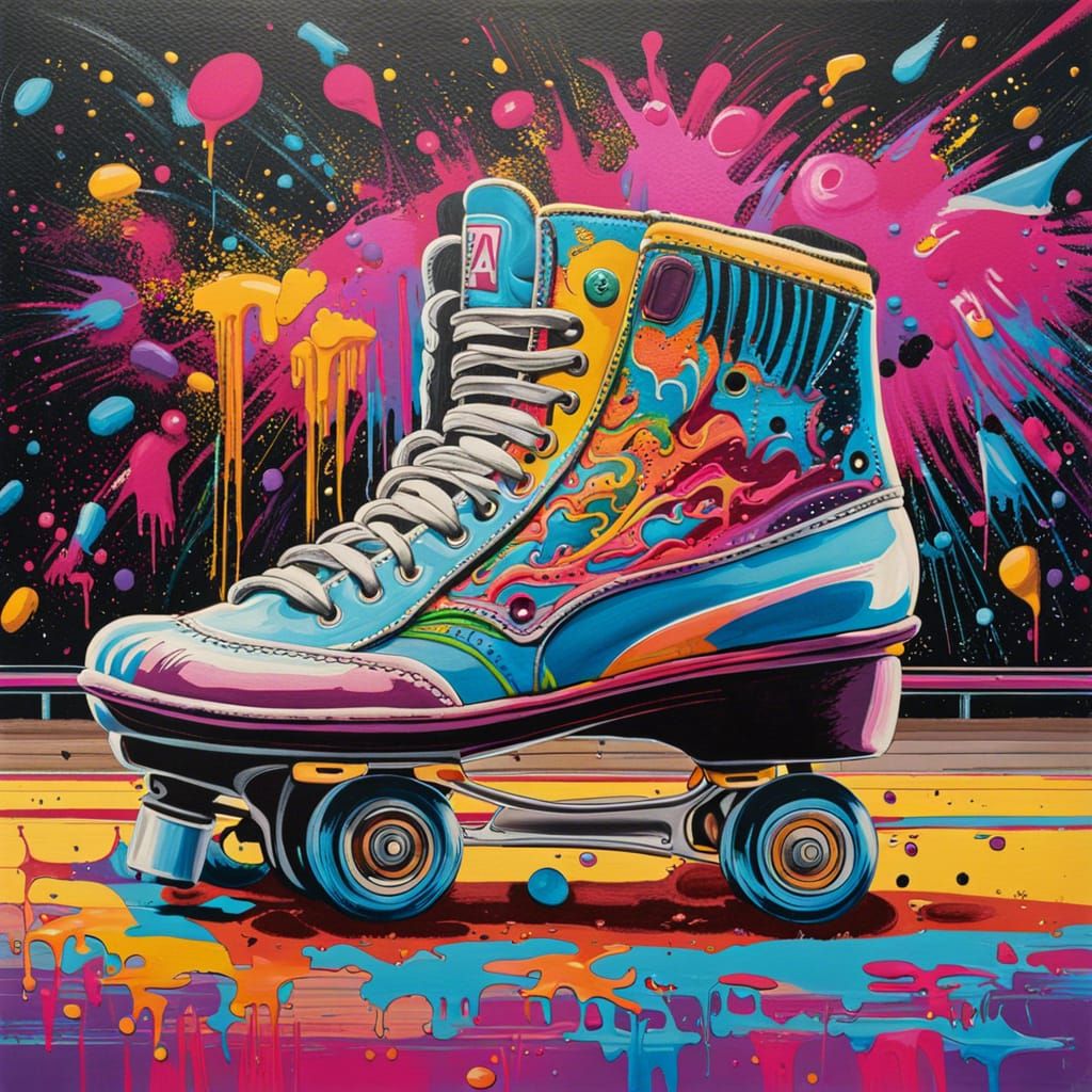 1980s Roller Rink Scene in Street Art Style