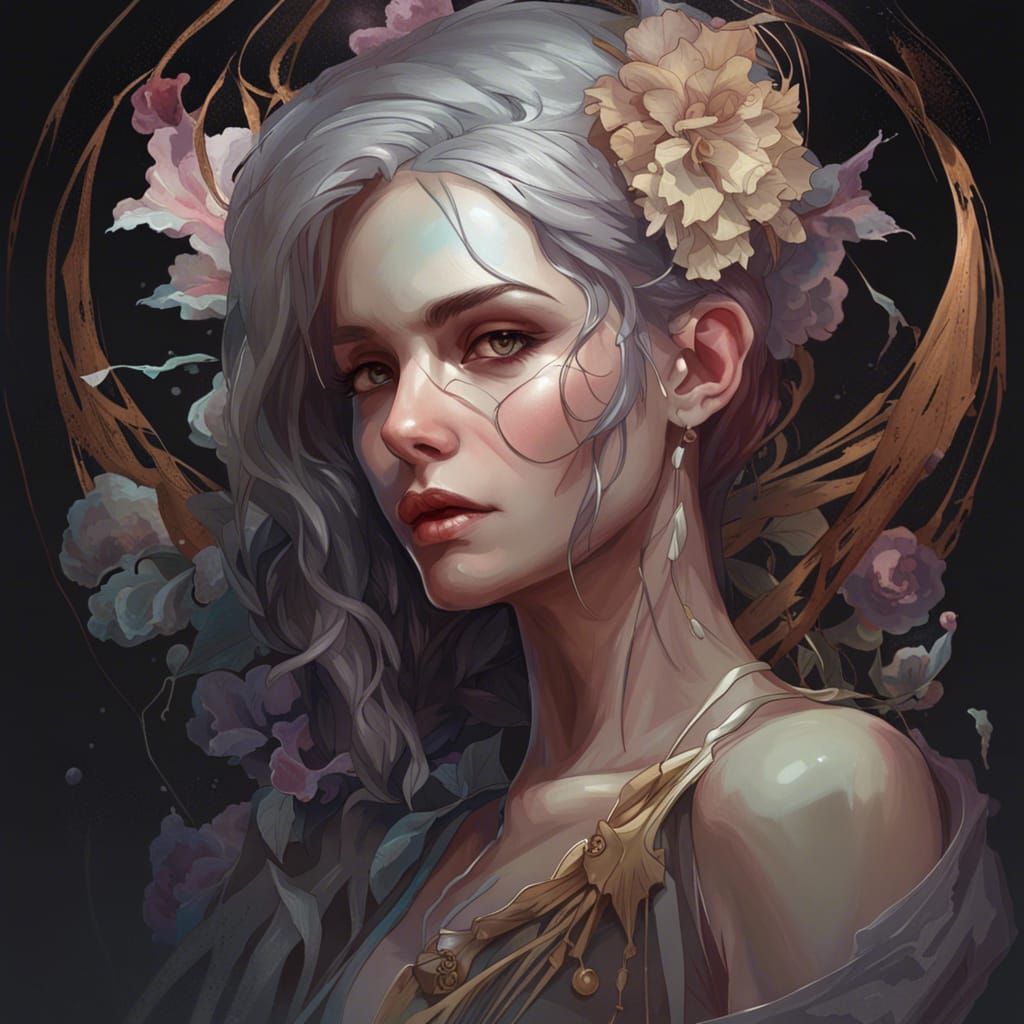 Romantic Gothic Skull Portrait in Art Nouveau Style