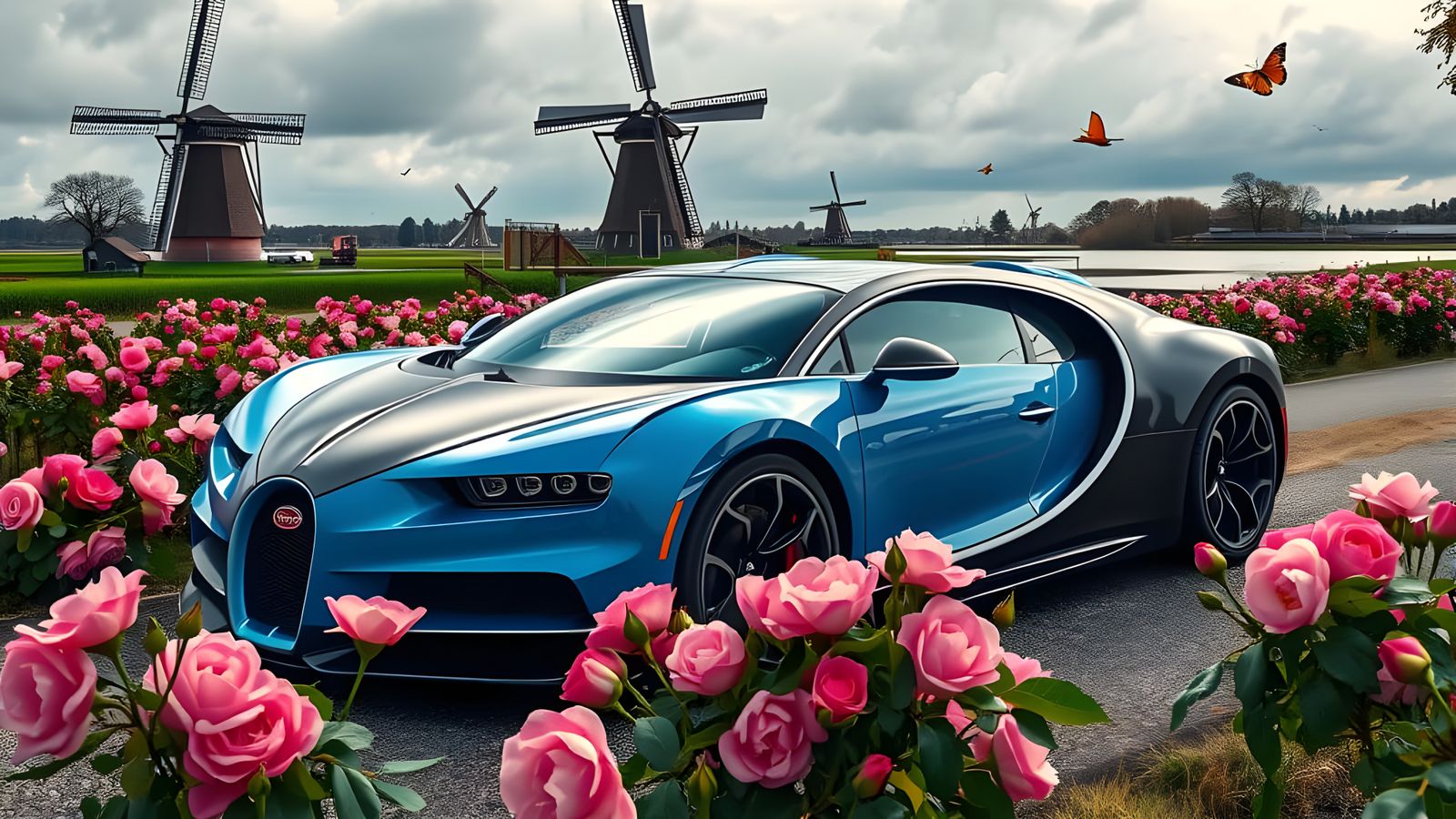 Bugatti Bolide in Dutch Flower Field, Hyperrealistic