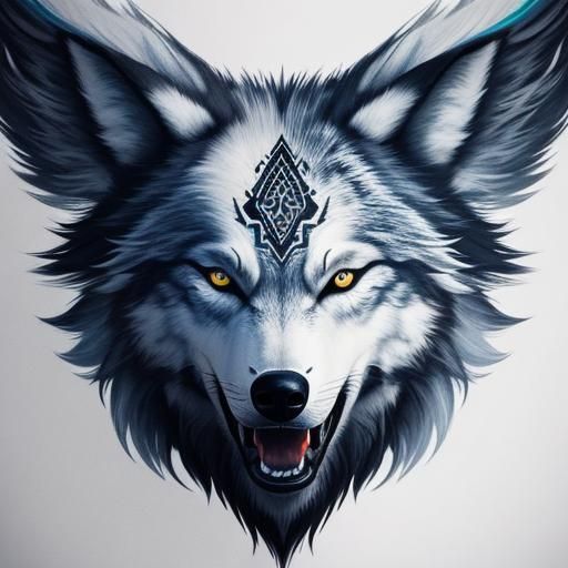 Nordic Tribal Wolf Tattoo Design in Hyperrealistic Style