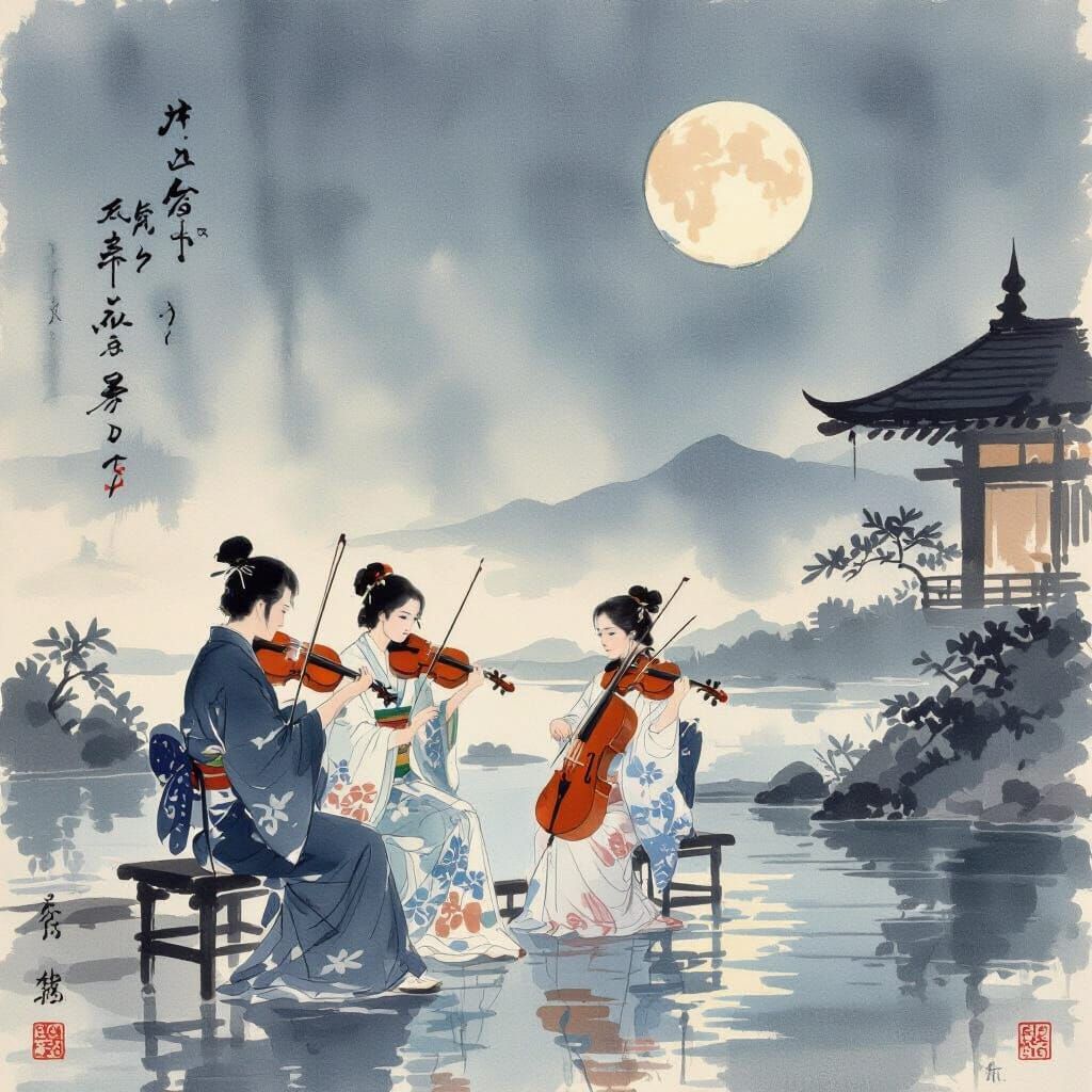 Yamato-e Painting of Summer Night Music