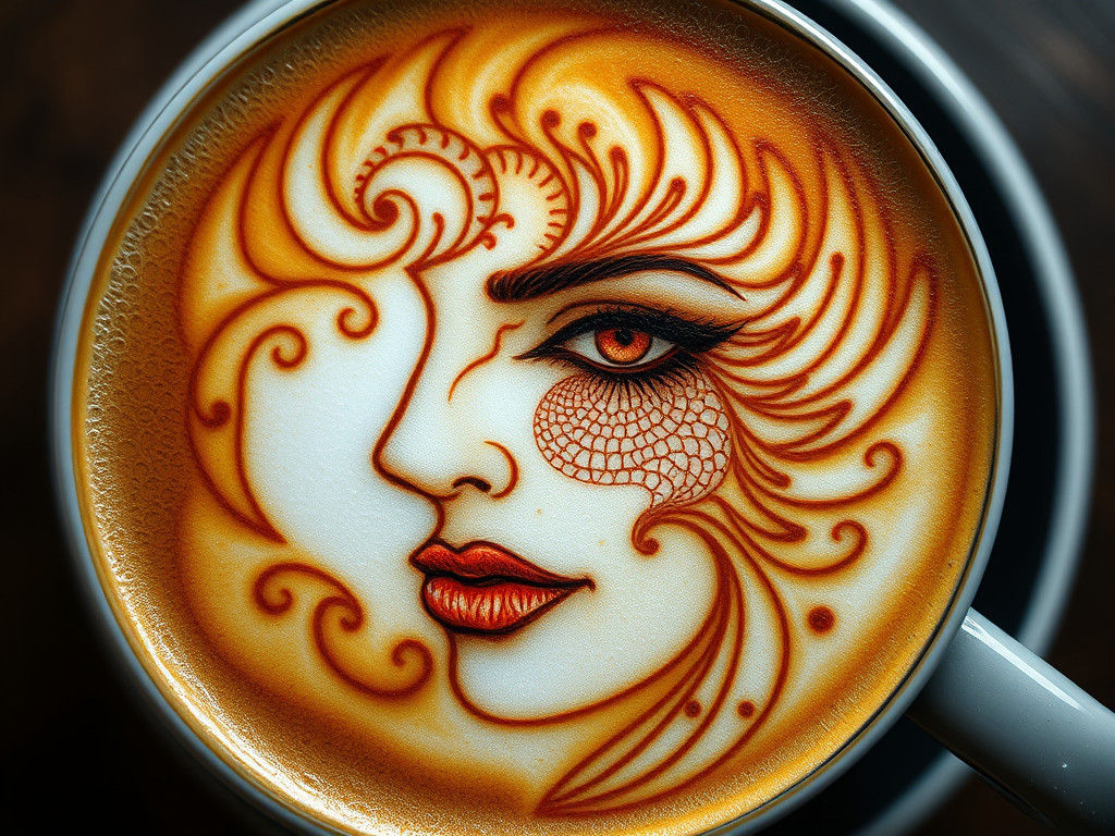 Latte Art Woman with Fractal Details in 3D