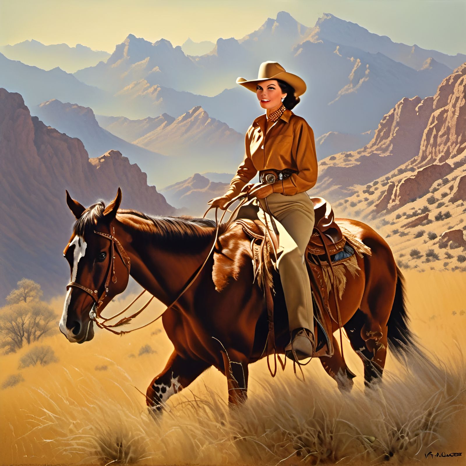 Ava Gardner Rides a Pinto Horse: Hyperrealistic Painting