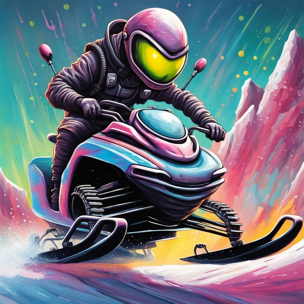 Alien Snowmobile Water Race in Graffiti Art Style