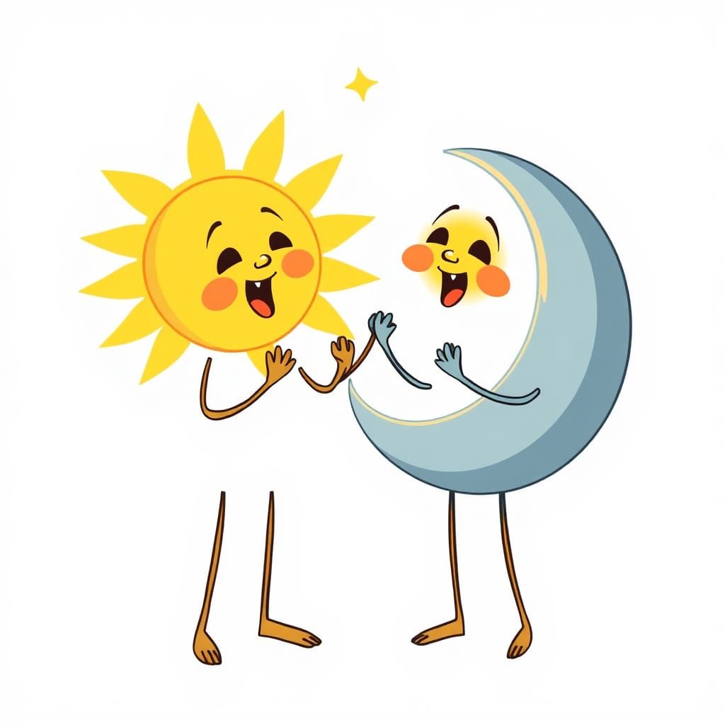 Cartoon Sun and Moon Singing Together