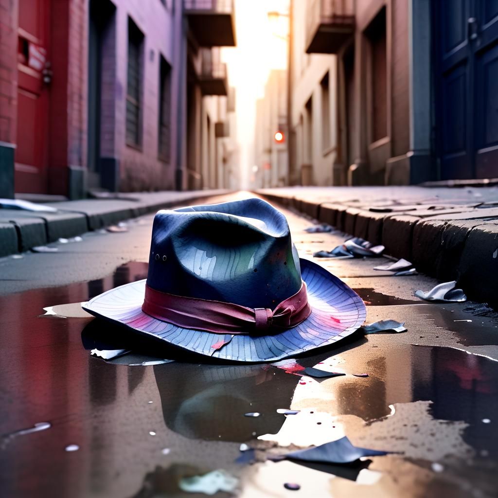 Discarded Hat in Alleyway: Watercolor Concept Art