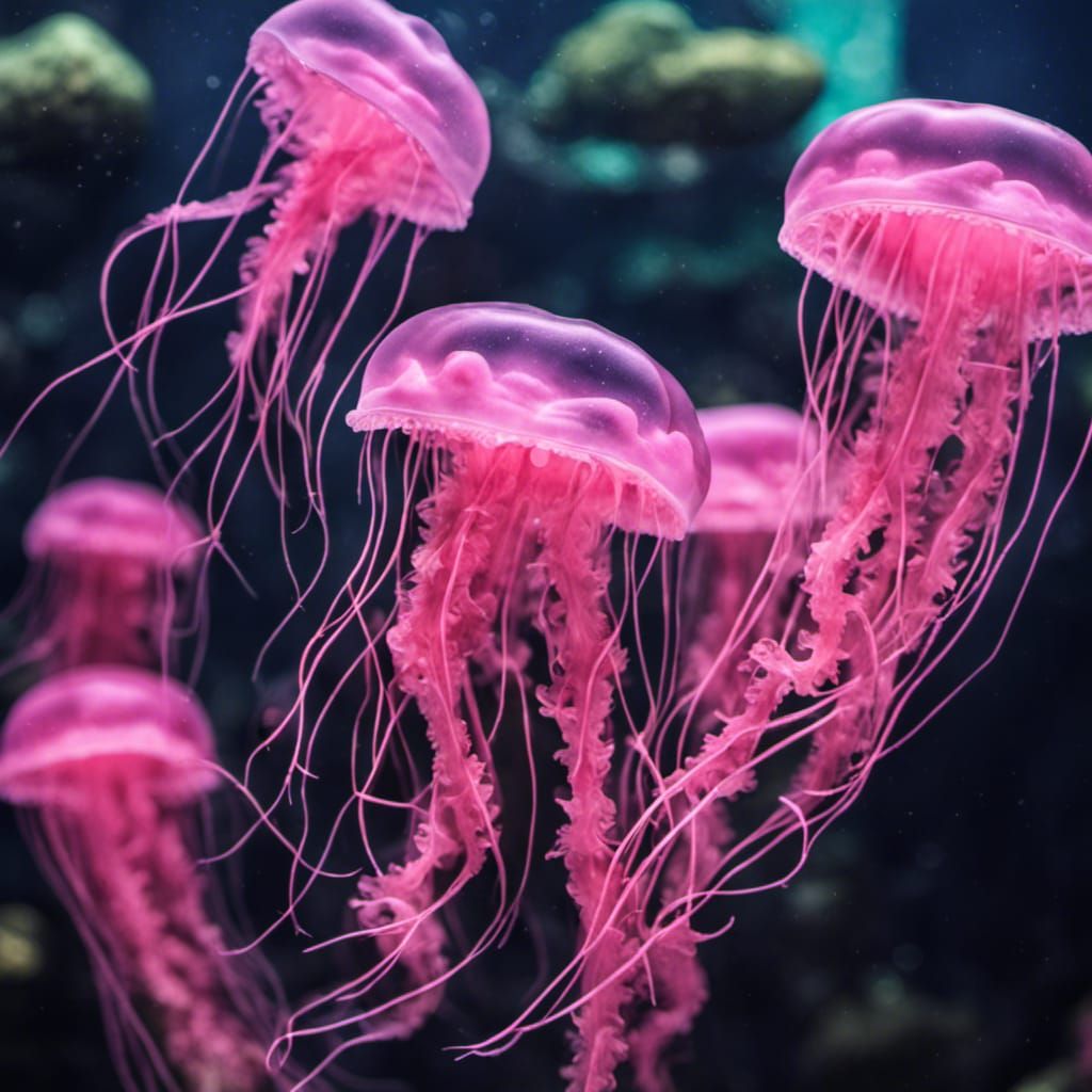 Pink Jellyfish in Aquarium: Hyperrealistic Underwater World