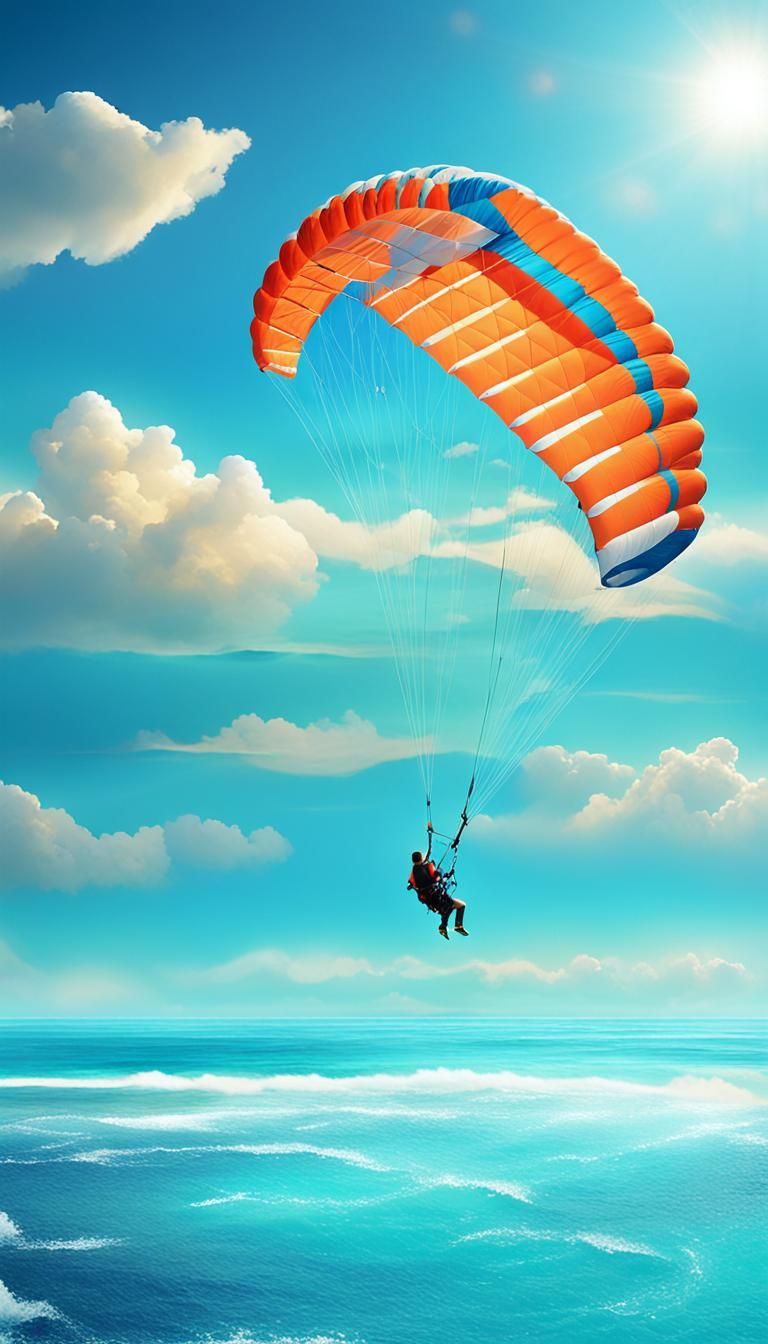Parasailing Over Turquoise Waters in Vibrant Digital Art
