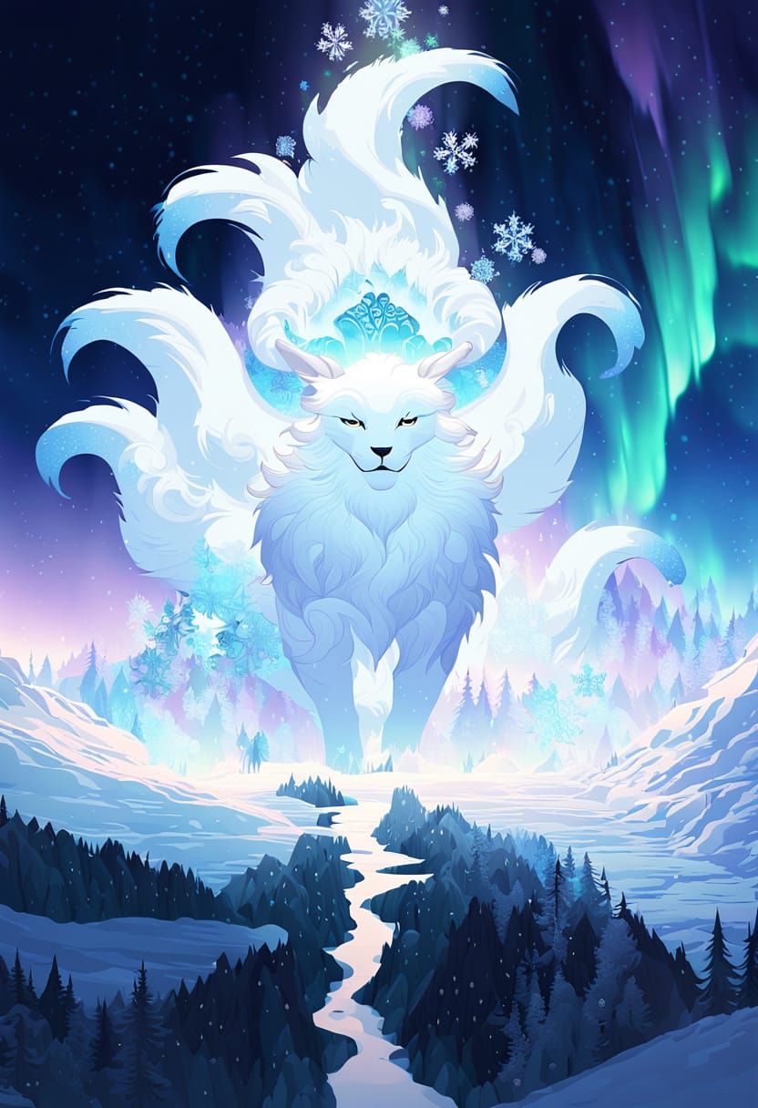 Anime Alolan Ninetales on Snowy Mountain