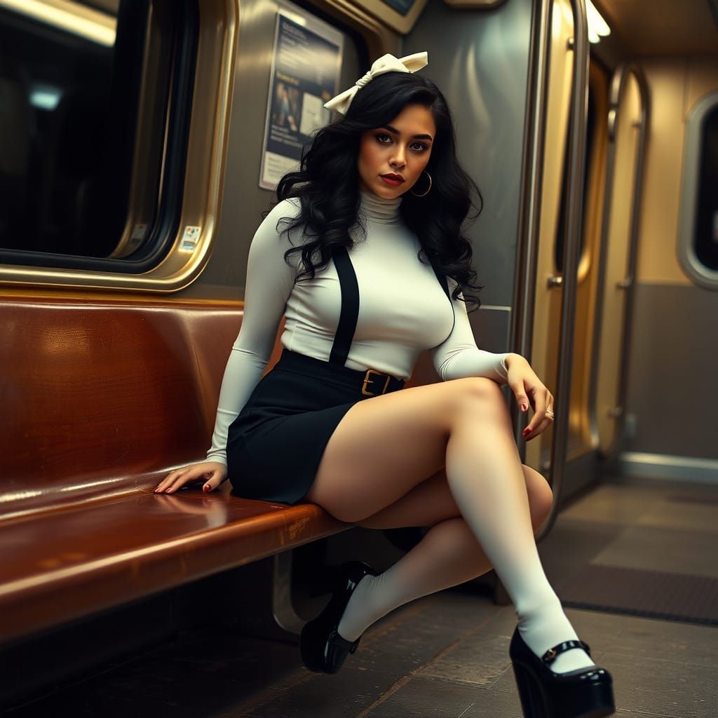 Elegant Curvy Woman in Moody Subway Scene