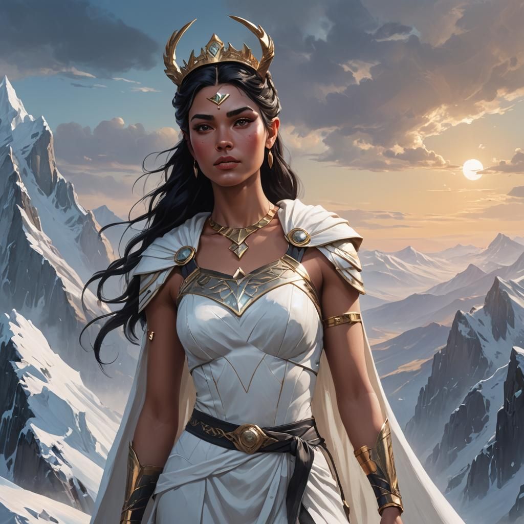 Artemis on Snowy Peak: Hyperdetailed Digital Portrait