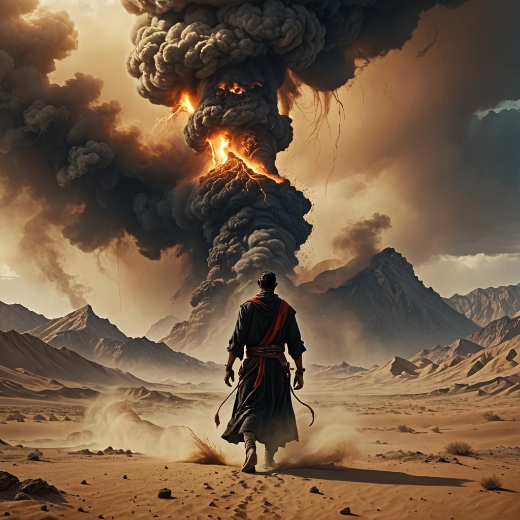 Fiery Desert Horror Genie in a Sandy Tornado