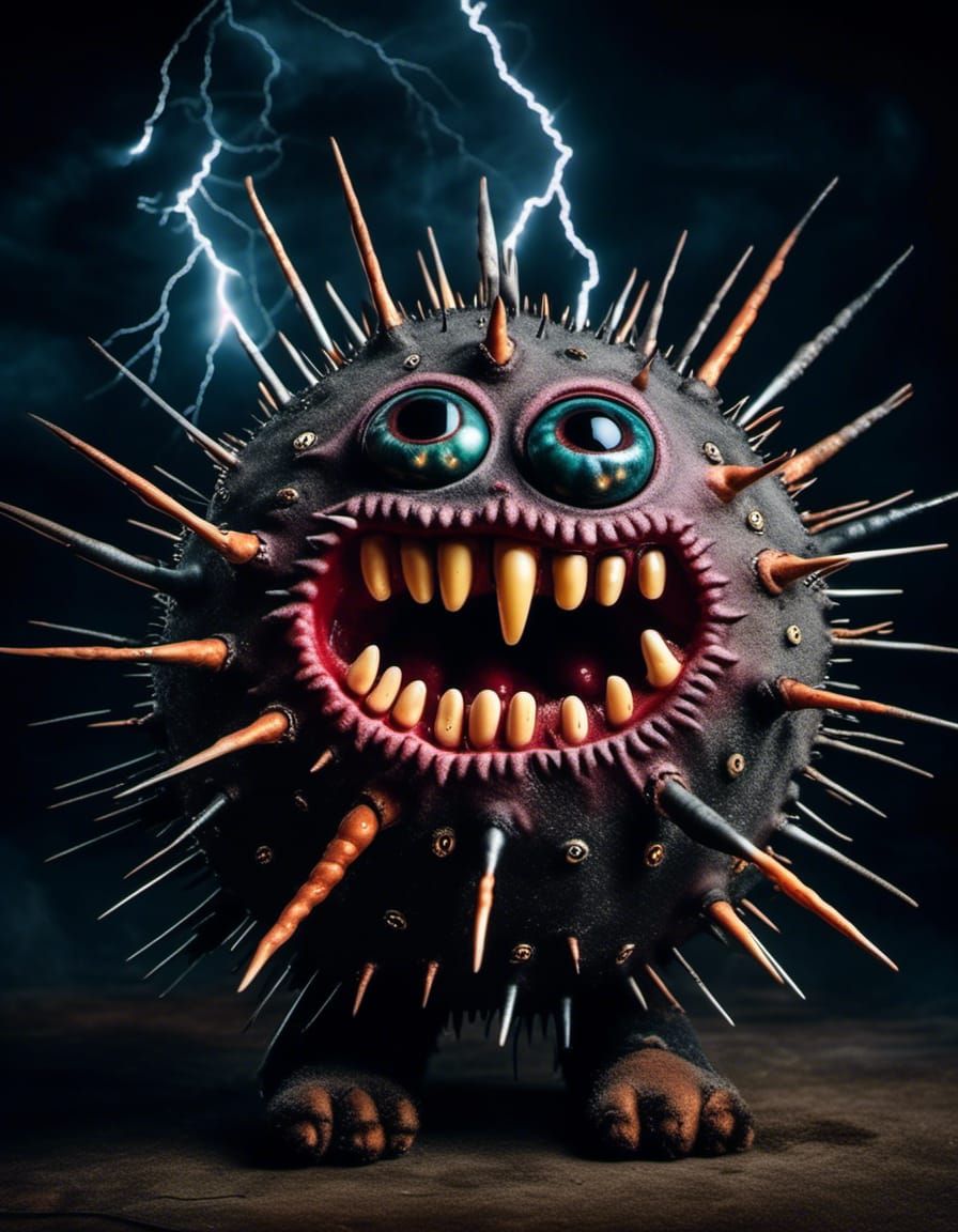 Eyeball Monster Portrait Shooting Lightning in Darkness