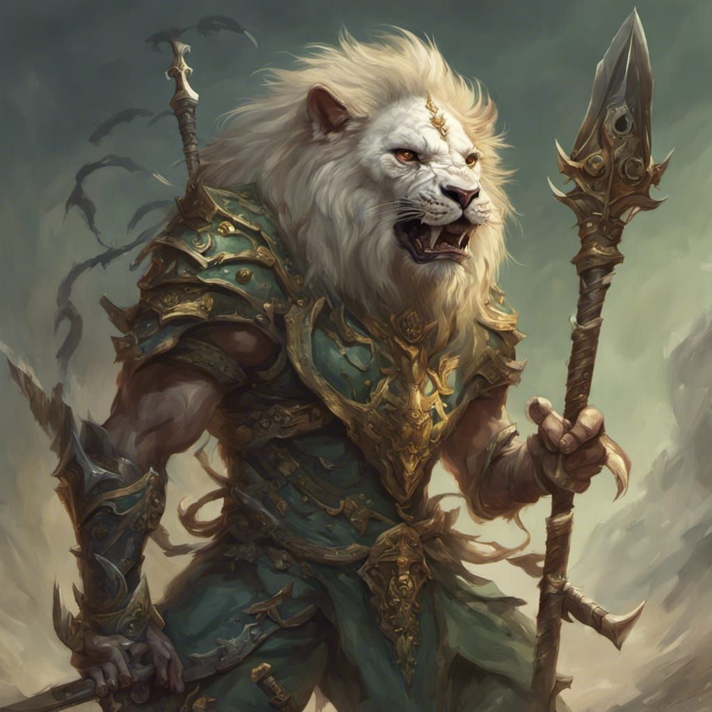 Lion Warrior with Glaive, Hyperdetailed Concept Art