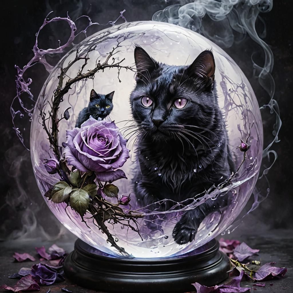 Purple Rose, Crystal Ball, and Black Cat in Dark Fantasy