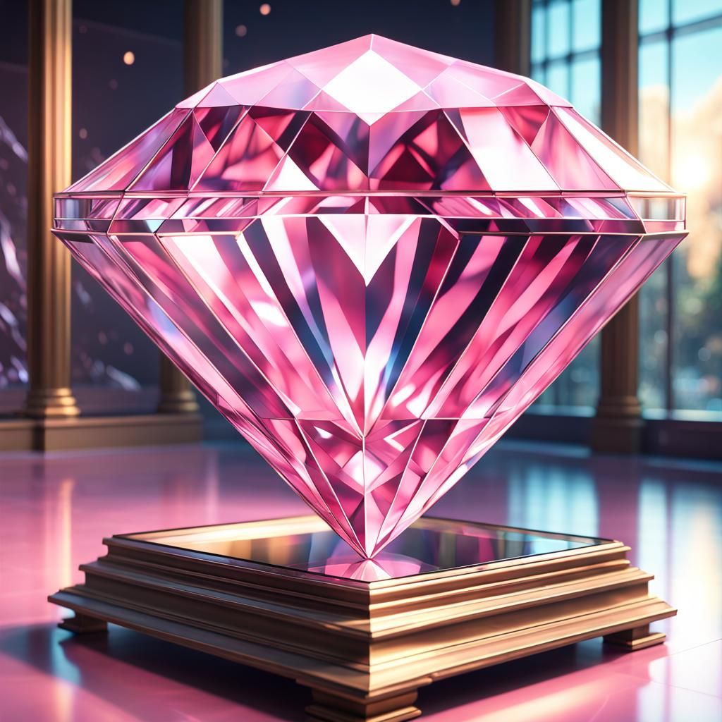 Giant Pink Diamond Display in Museum, Airbrush Art