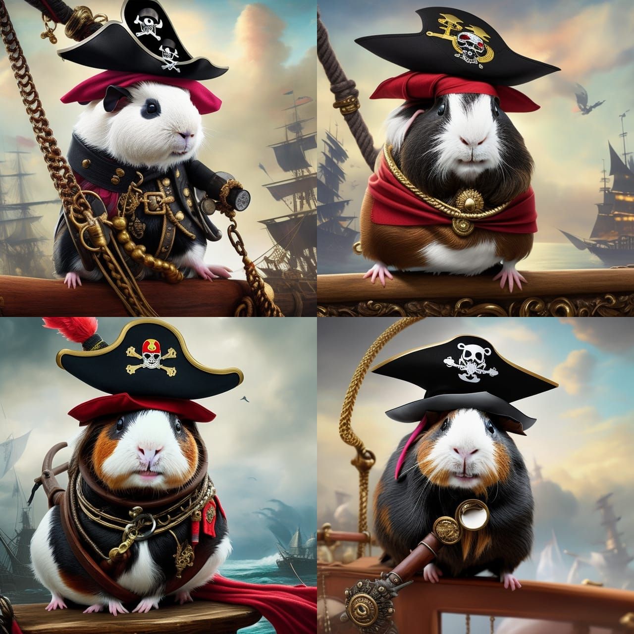 Guinea Pig Pirate on Ship, Detailed 8K Art