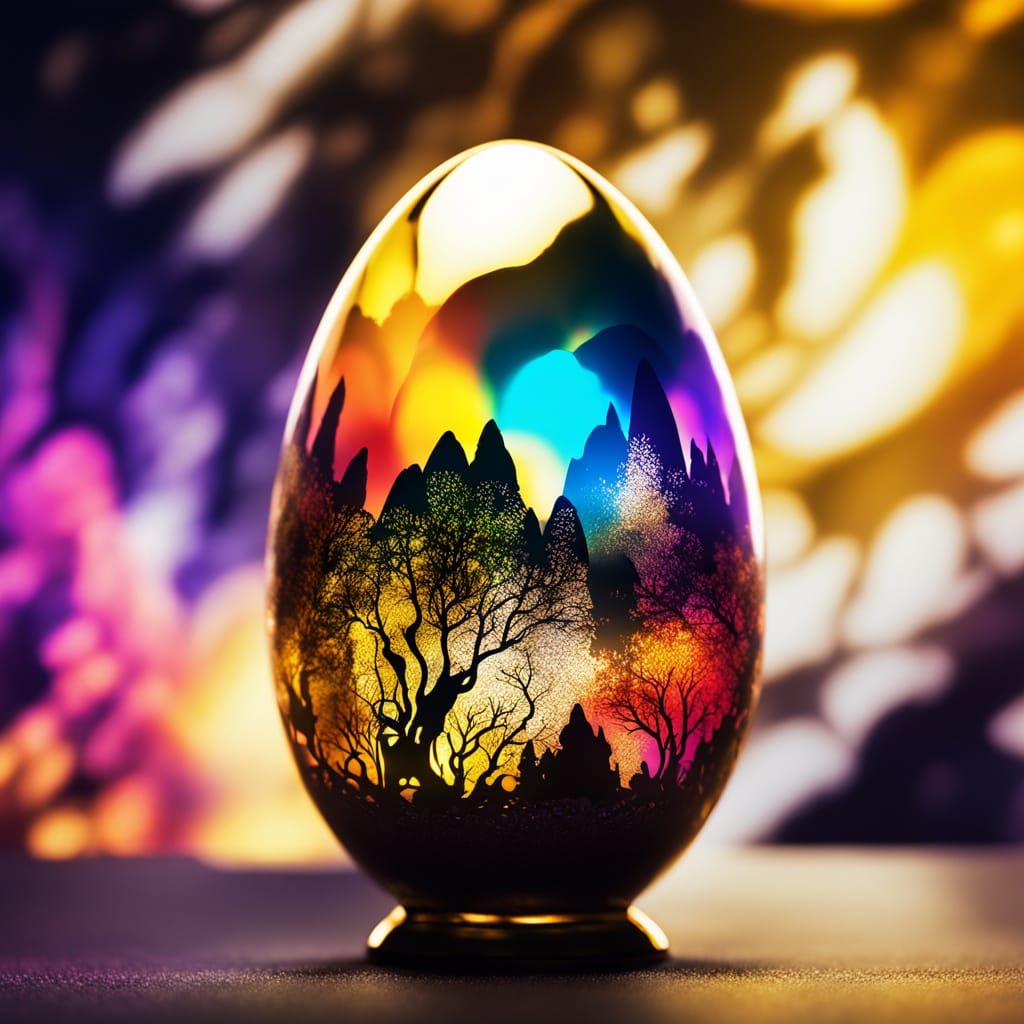 Vibrant Double Exposure Egg in Swirling Patterns