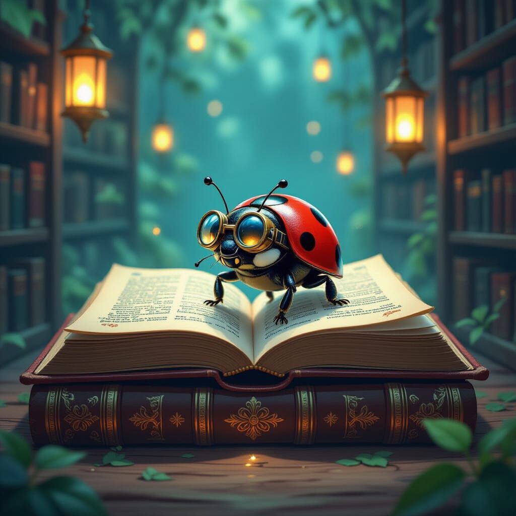 Ladybug Explorer in Ancient Tome Library