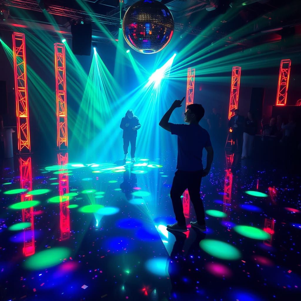Glittering Disco Dance Floor in Funky Neon Lights