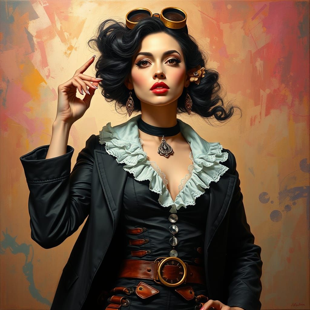 Hedy Lamarr Steampunk Portrait in Art Nouveau Style