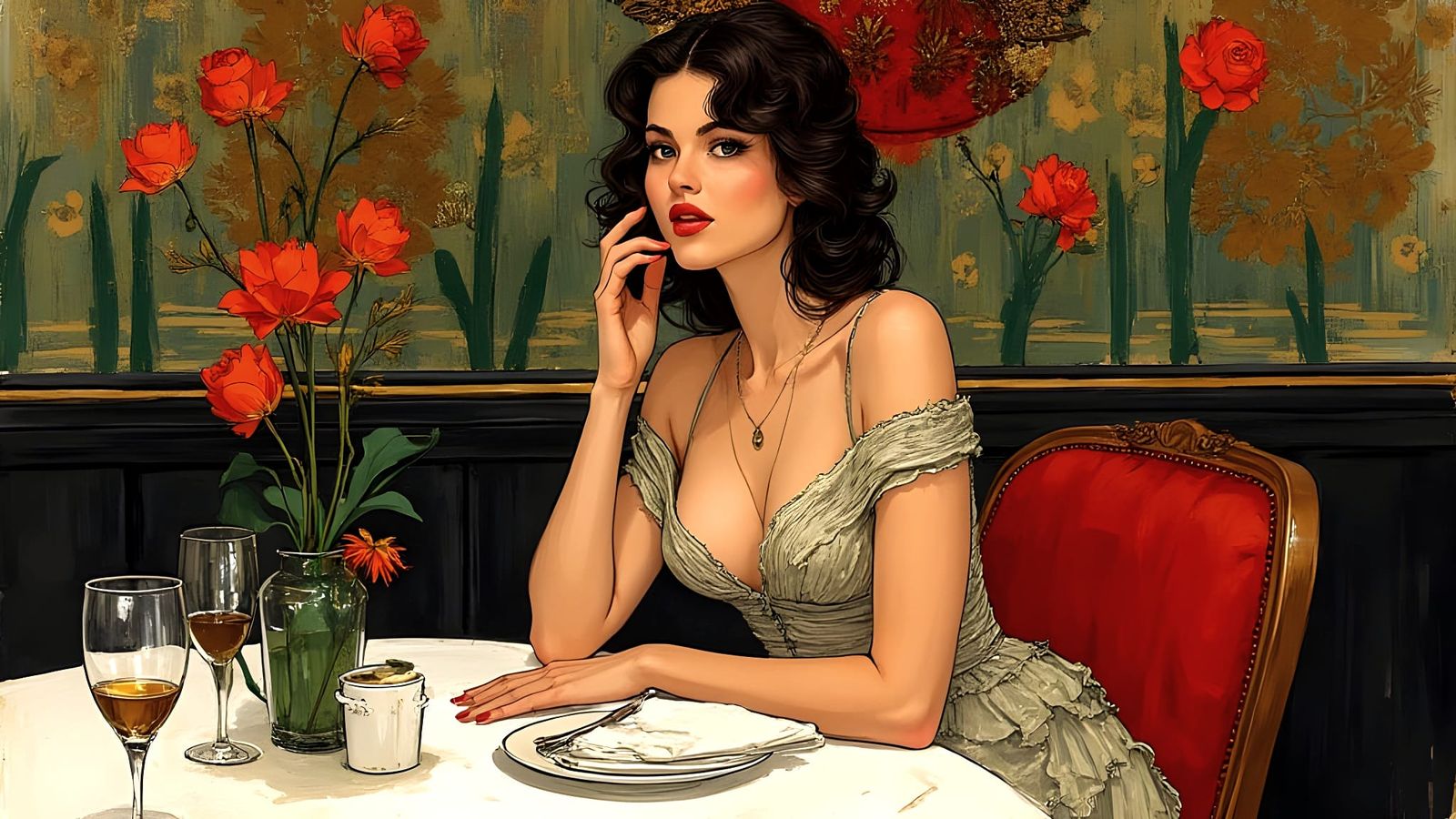 Elegant Actress at Restaurant in Retro Style