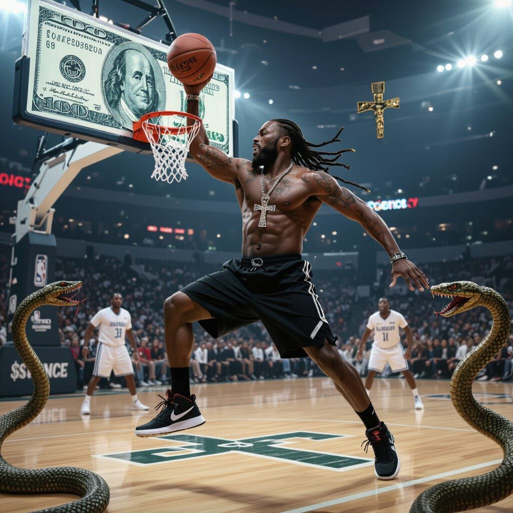 Modern Black Jesus Dunking on Reptilians in Ankh Court