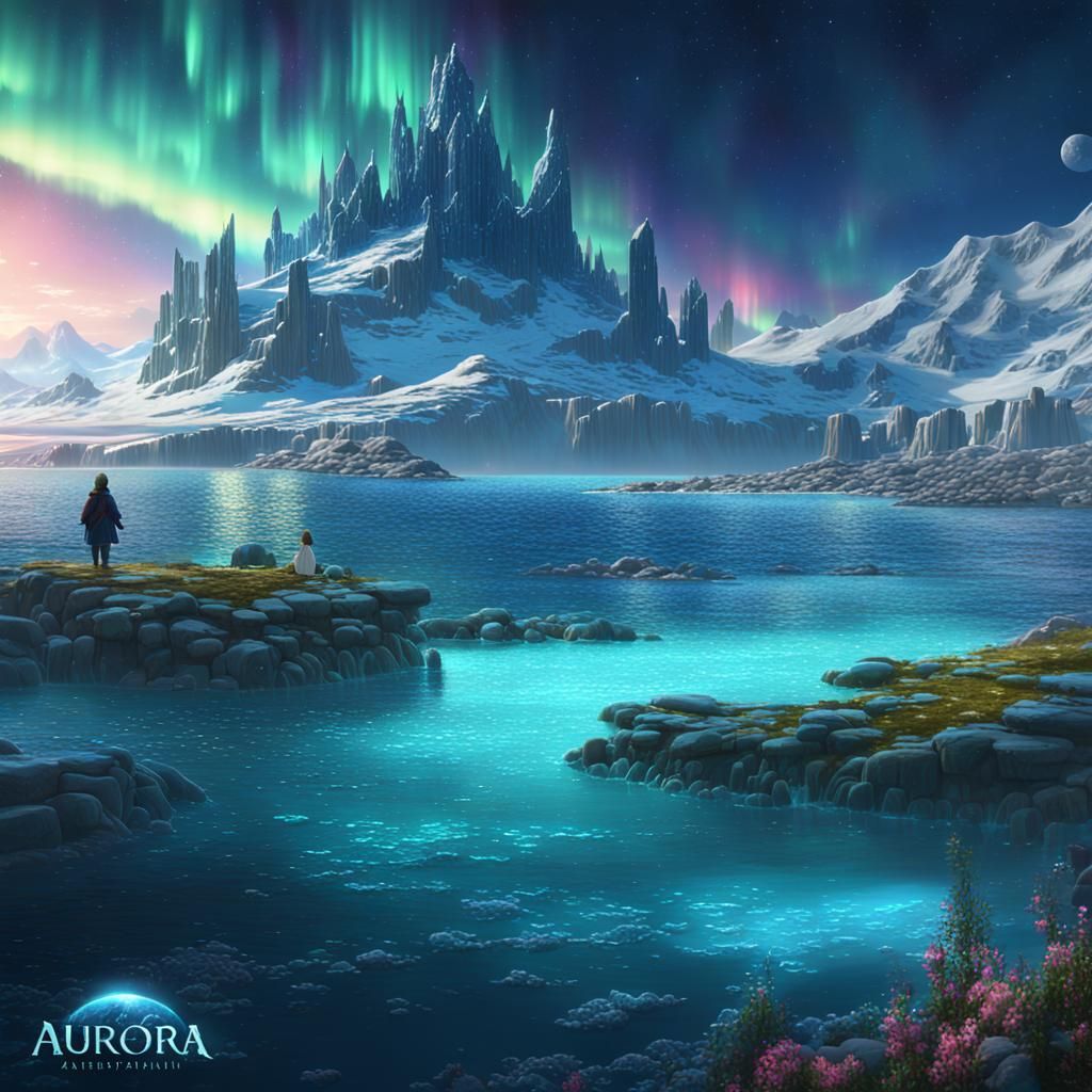 Baby Dolphin Under Aurora Borealis: Fantasy Concept Art