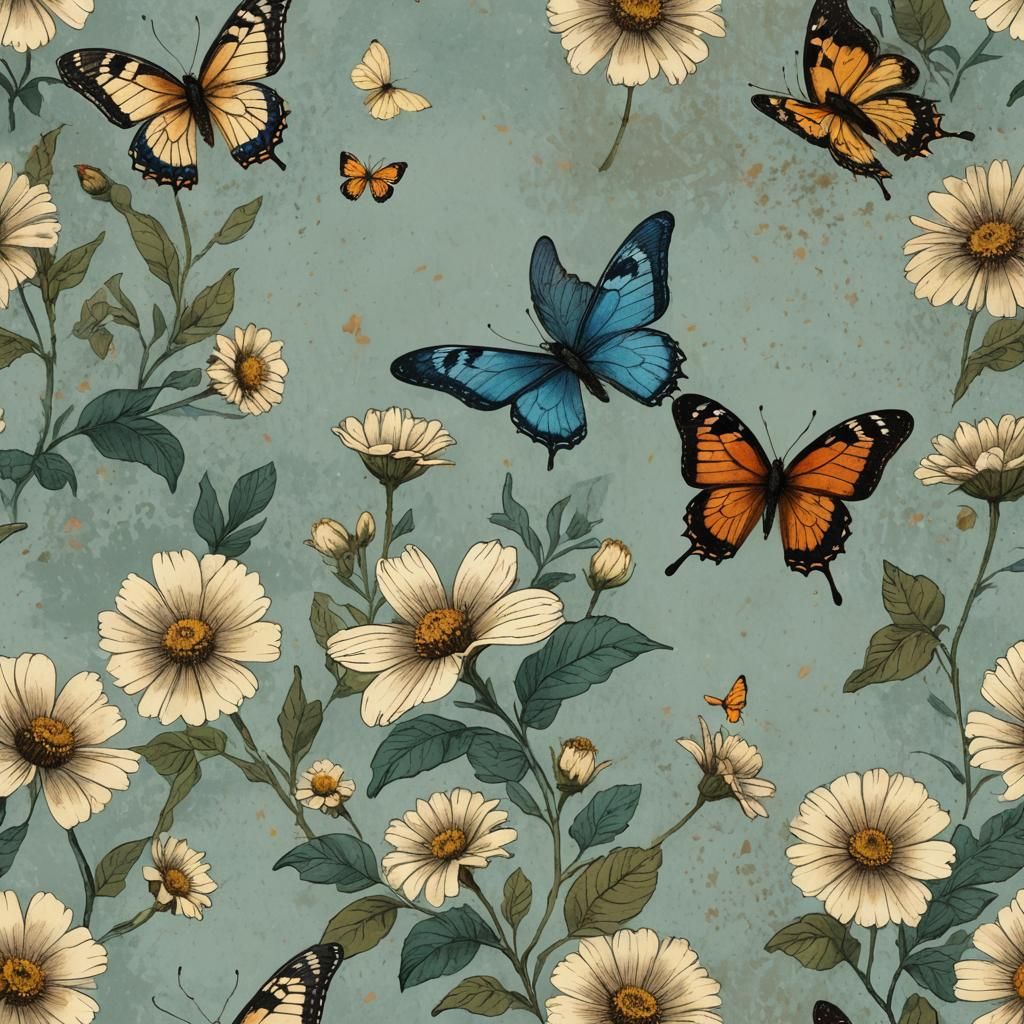 Textured Butterfly in Flight Toward Flower