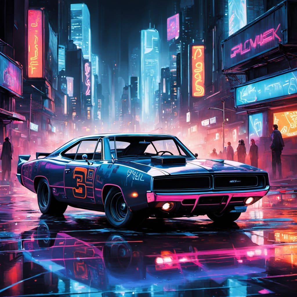 Cyberpunk 1969 Dodge Charger Daytona in Neon City