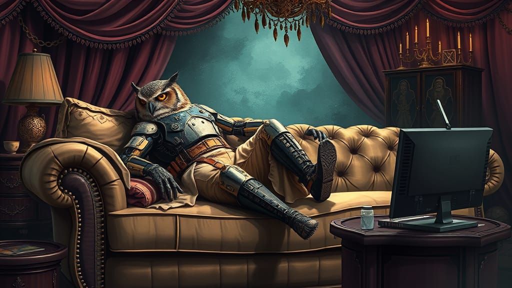 Steampunk Cyborg Owl Man Occupies Your Lair