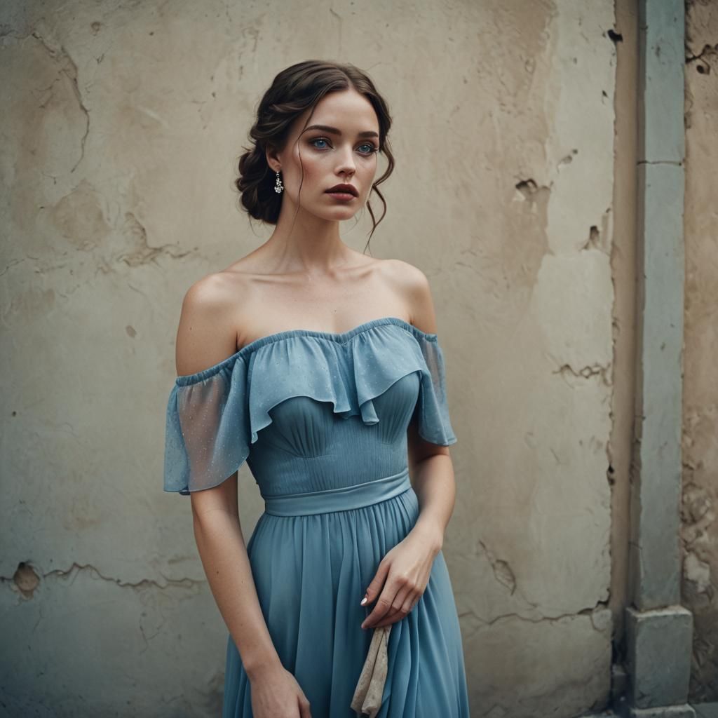 Elegant Woman in Flowing Dress: Cinematic Film Still