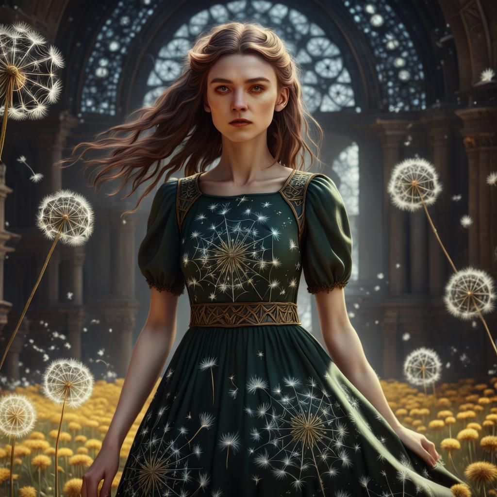 Dandelion Dress with Pentagrams: Fantasy Art