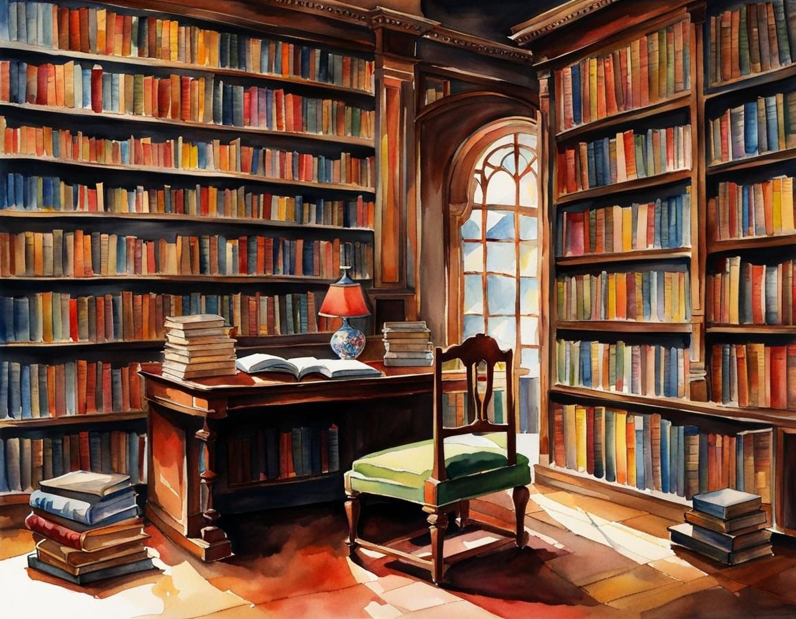 Watercolor Painting Showing Culture's Value of Books